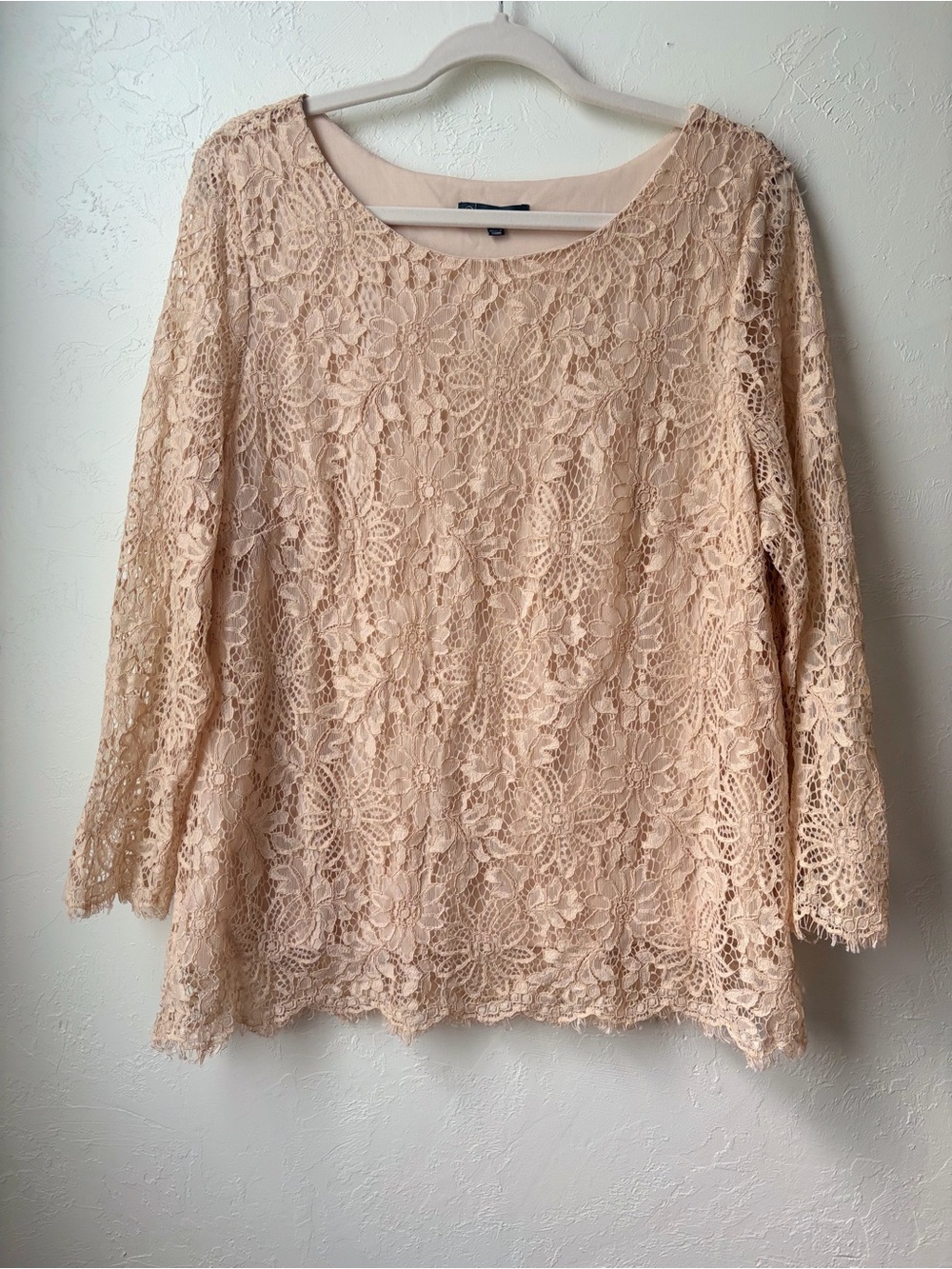 Adrianna Papell Floral Lace Top Nude Blush Long Sleeve XL